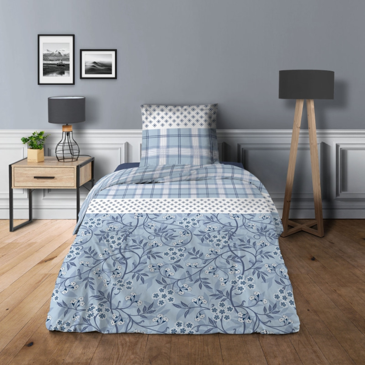 Parure de couette Liberty bleu 100% Coton / 57 Fils/cm² - 140x200 cm