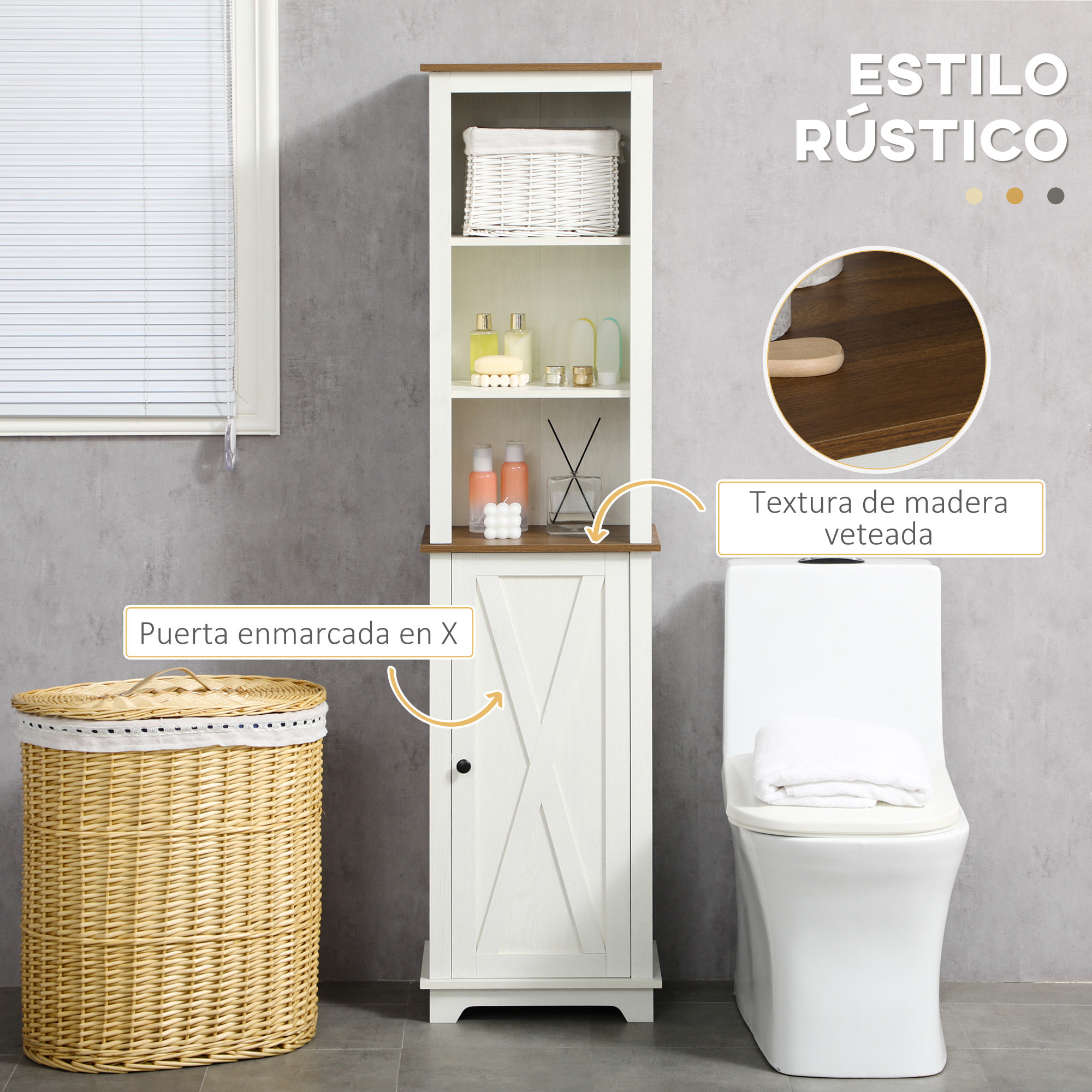 Conjunto de Baño Incluye 1 Mueble para Debajo del Lavabo 1 Armario Alto de Baño y 1 Armario de Pared para Baño Estilo Clásico Blanco
