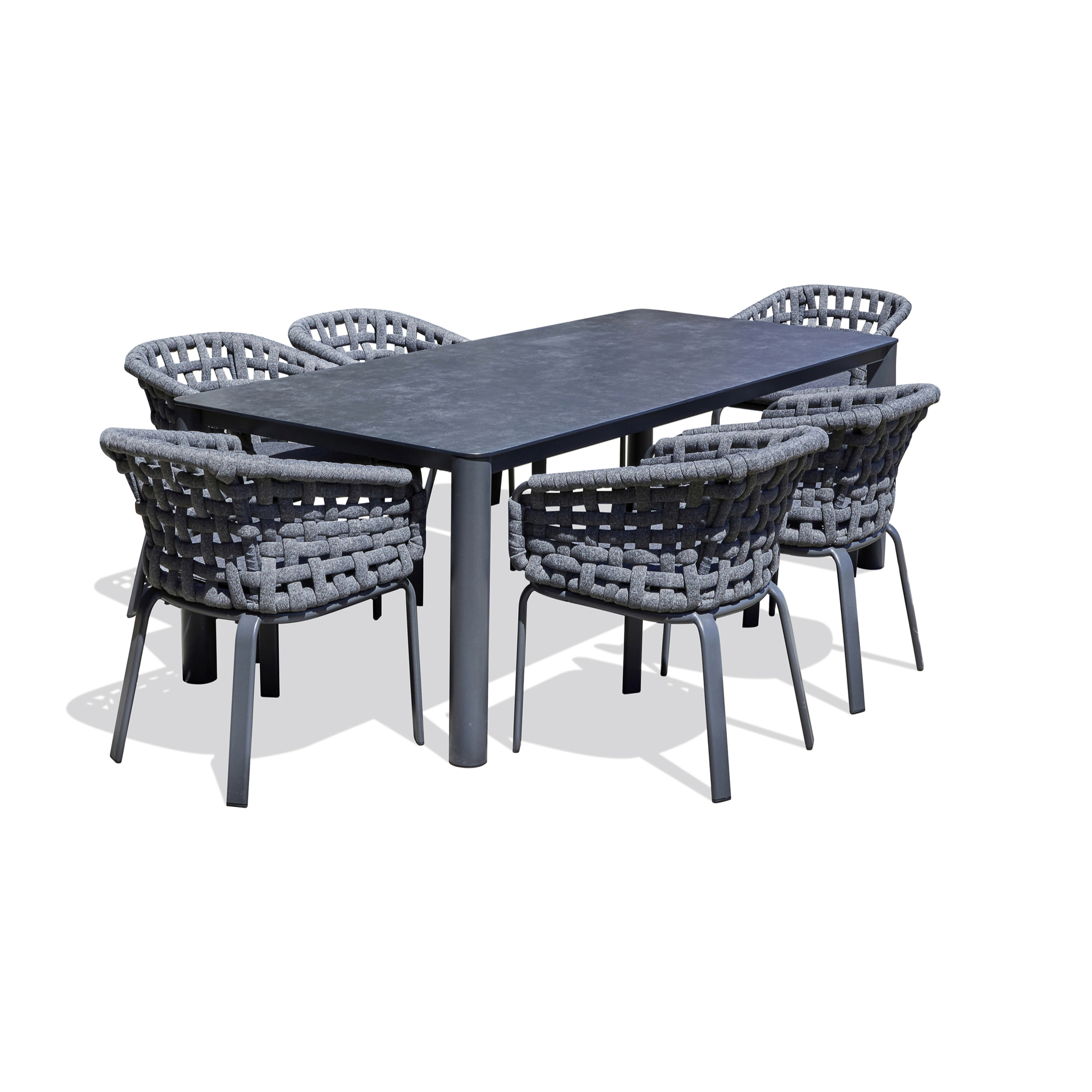 CAMARGUE - Ensemble repas de jardin 6 pl en alu avec plateau céramique sur verre