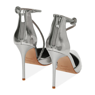 Décolleté argento laminato, tacco 10,5 cm