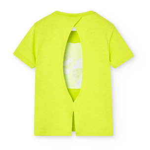 Camiseta flamé niña, algodón, estampado, verde, mangas