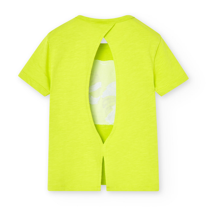 Camiseta flamé niña, algodón, estampado, verde, mangas