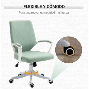 Silla de Oficina Giratoria Silla de Escritorio Basculante con Reposabrazos y Altura Ajustable para Dormitorio Salón Carga 120 kg 62x69x92-100 cm Verde