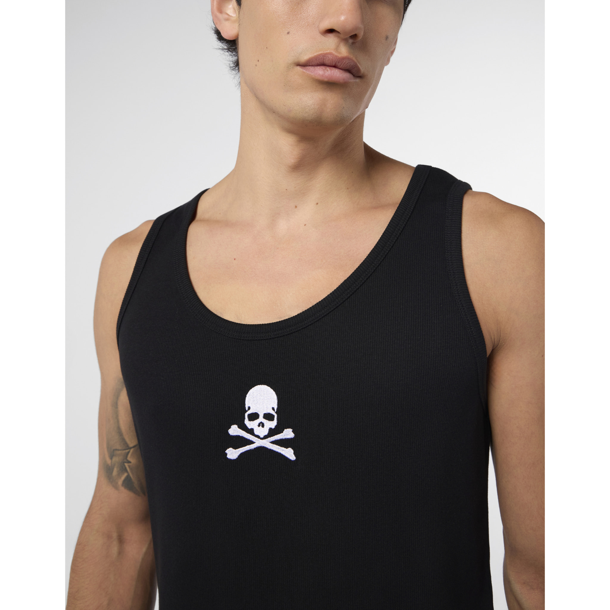 PHILIPP PLEIN Cotton Tank Top Skull & Bones