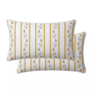 Lot de 2 taies percale de coton lavé rayé jaune beige Honfleur paille