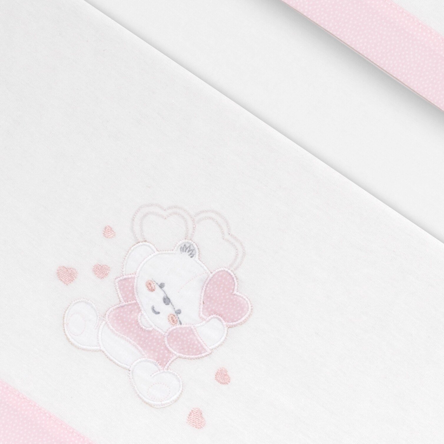 Triptico Cuna Franela D. Algodon Oso Corazones Bco/Rosa