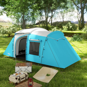 Tente de camping 3-4 pers. 2 chambres 4 portes 4 fenêtres sac bleu