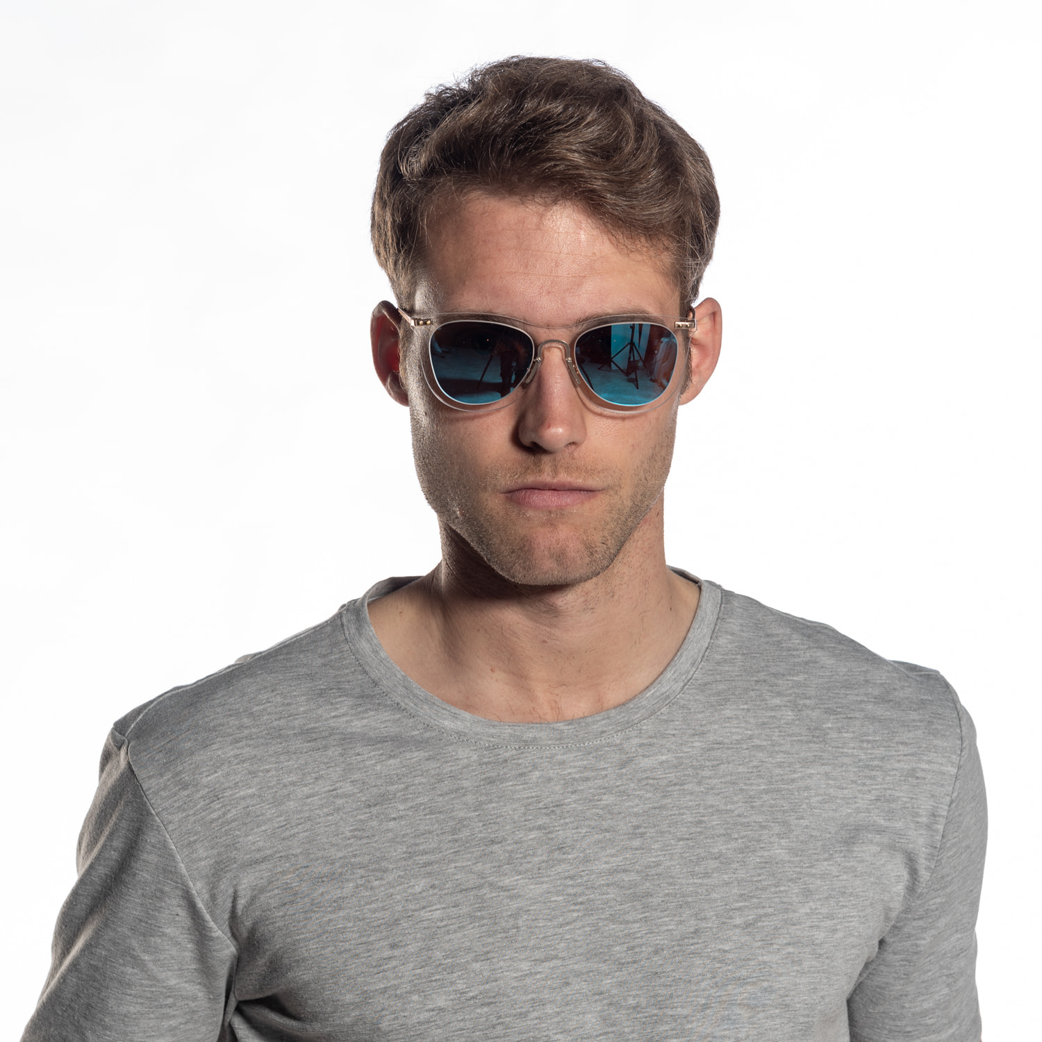 Gafas de sol PALO ALTO ARLES - Blanco transparente / Espejo azul cielo y patillas de metal dorado mate