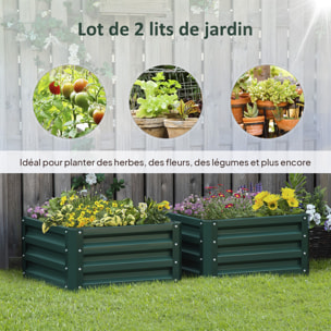 Lot de 2 carrés potagers dim. 60 x 60 x 30 cm tôle d'acier ondulé vert