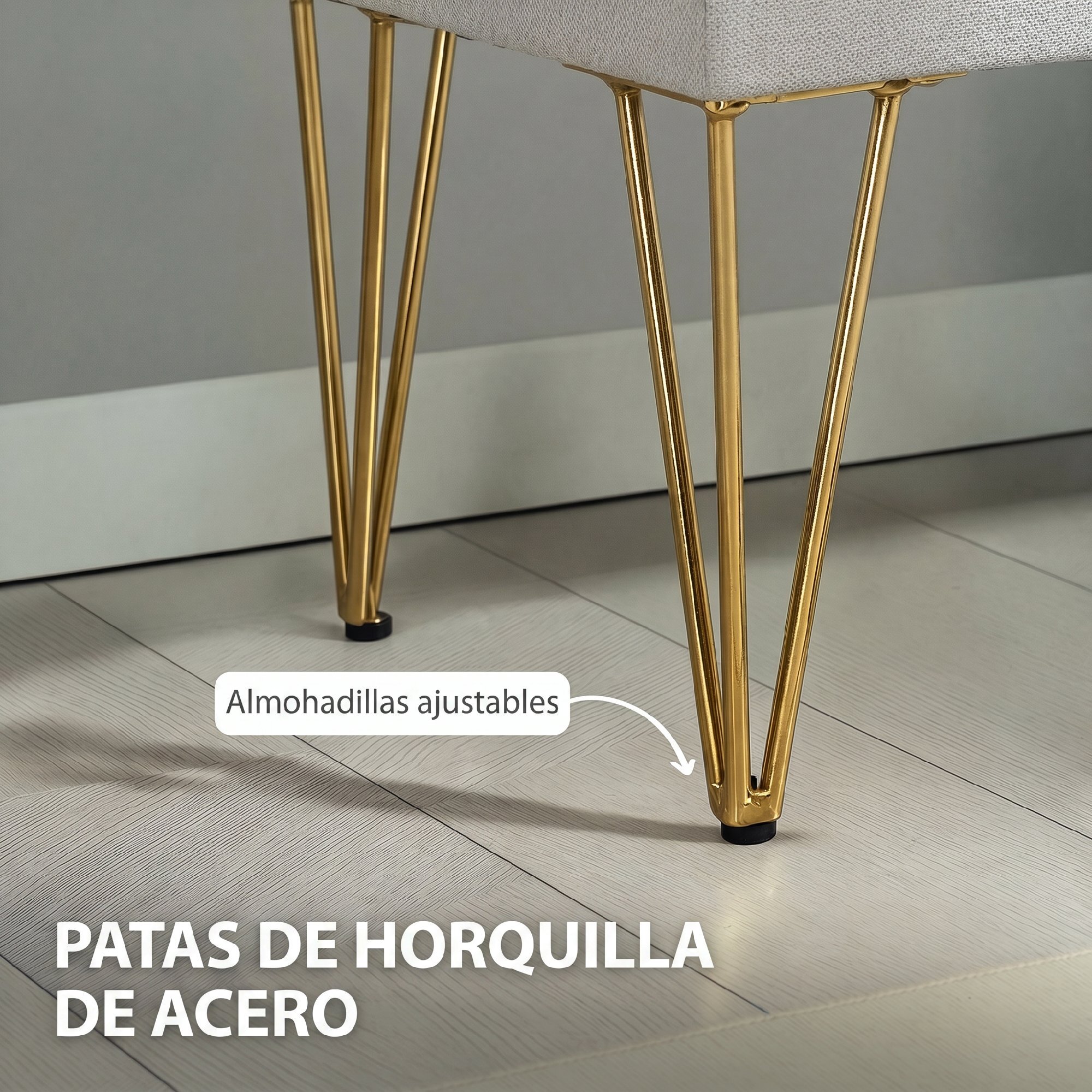 Banco Pie de Cama, Taburete Pie de Cama Tapizado en Lino Sintético con Patas de Acero y Asiento Acolchado, Estilo Moderno, Banco para Dormitorio, Entrada, Pasillo, Gris Claro