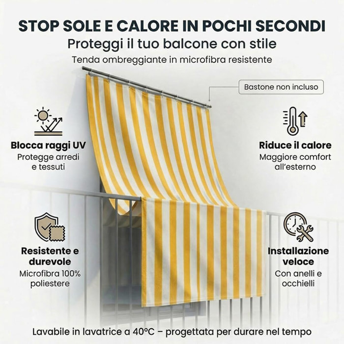 Tenda da sole a caduta impermeabile per balconi e verande con occhielli, telo parasole resistente a pioggia e raggi UV, riduce calore e luce, aumenta privacy, facile installazione, tessuto in poliestere durevole, ideale per esterno e protezione arredi