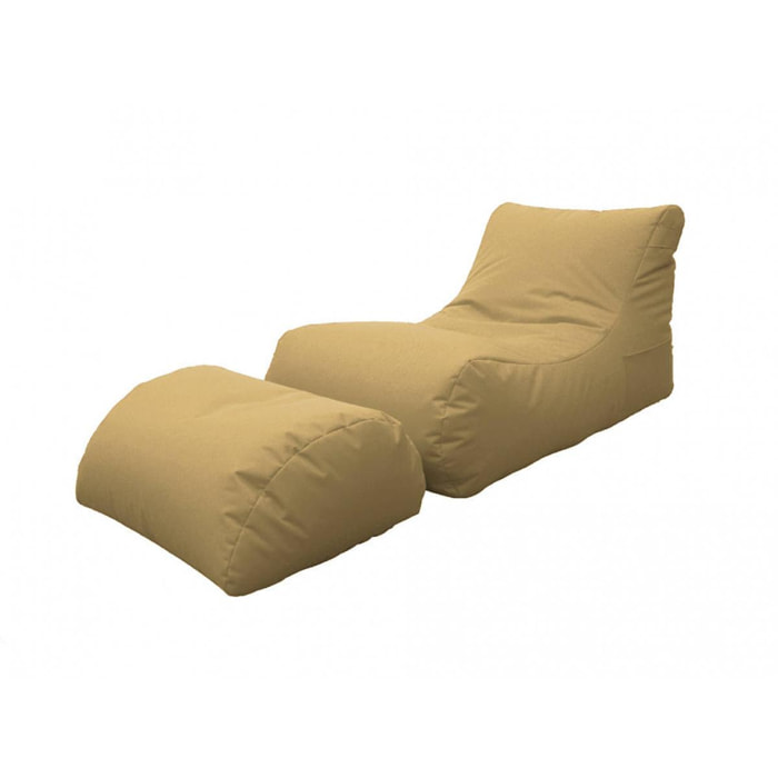 Chaise Longue moderna da soggiorno, Made in Italy, Poltrona con poggiapiedi in Nylon, Pouf imbottito per camera da letto, cm 120x80h60, colore Beige