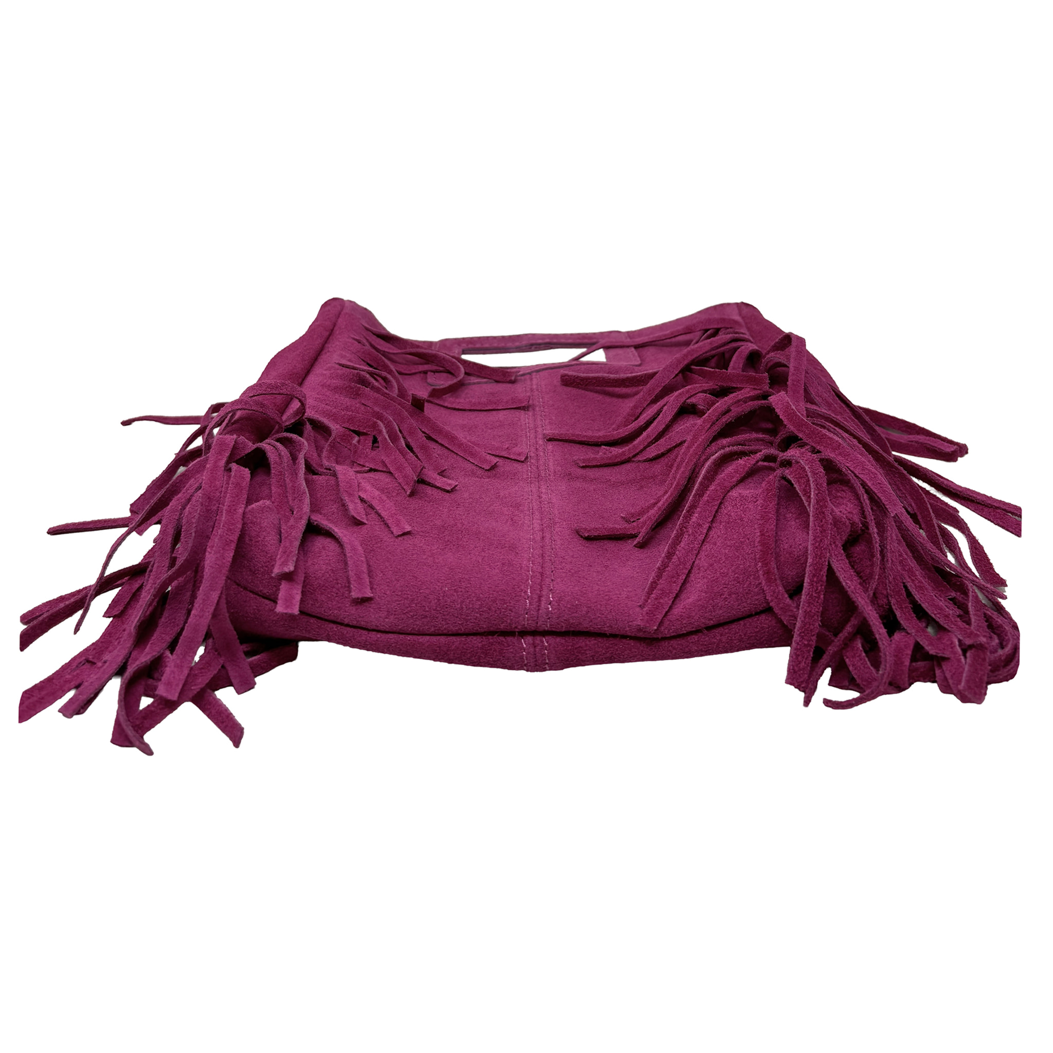 Borsa a Mano in Vera Pelle Scamosciata con Frange Made in Italy