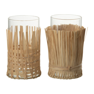 J-Line Vase Tisse Verre/Raffia Transparent Medium Assortiment De 2