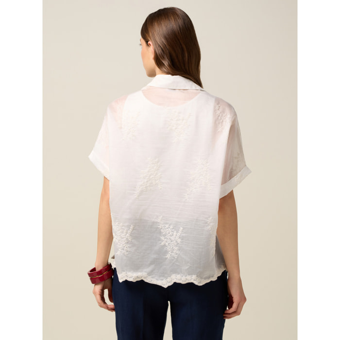 Oltre - Camisa de voile con bordados - Blanco