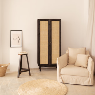 Armoire medulla en bois massif et rotin ton noir 180x80cm Hauteur: 180 Longueur: 80 Largeur: 40