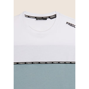T-shirt colour block con inserto logato