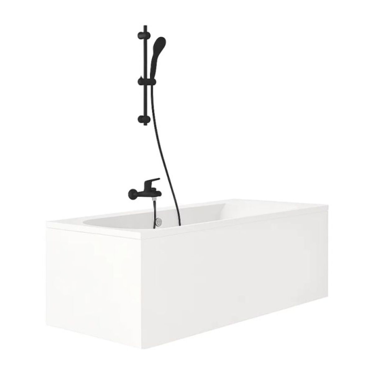 Pack baignoire droite 170 x 75 Elise + pack pommeau et mitigeur bain douche noir mat Aimé + vidage