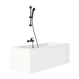 Pack baignoire droite 170 x 75 Elise + pack pommeau et mitigeur bain douche noir mat Aimé + vidage