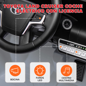 Coche Eléctrico para Niños de +3 Años Toyota LAND CRUISER Coche Eléctrico con Batería 12V Mando a Distancia Faros Bocina Arranque Suave y Música MP3 Gris