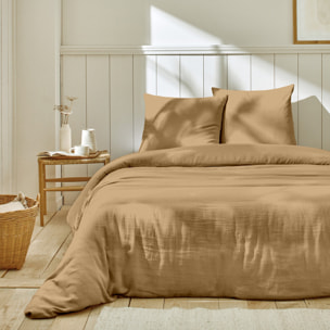 Parure housse de couette gaze de coton camel