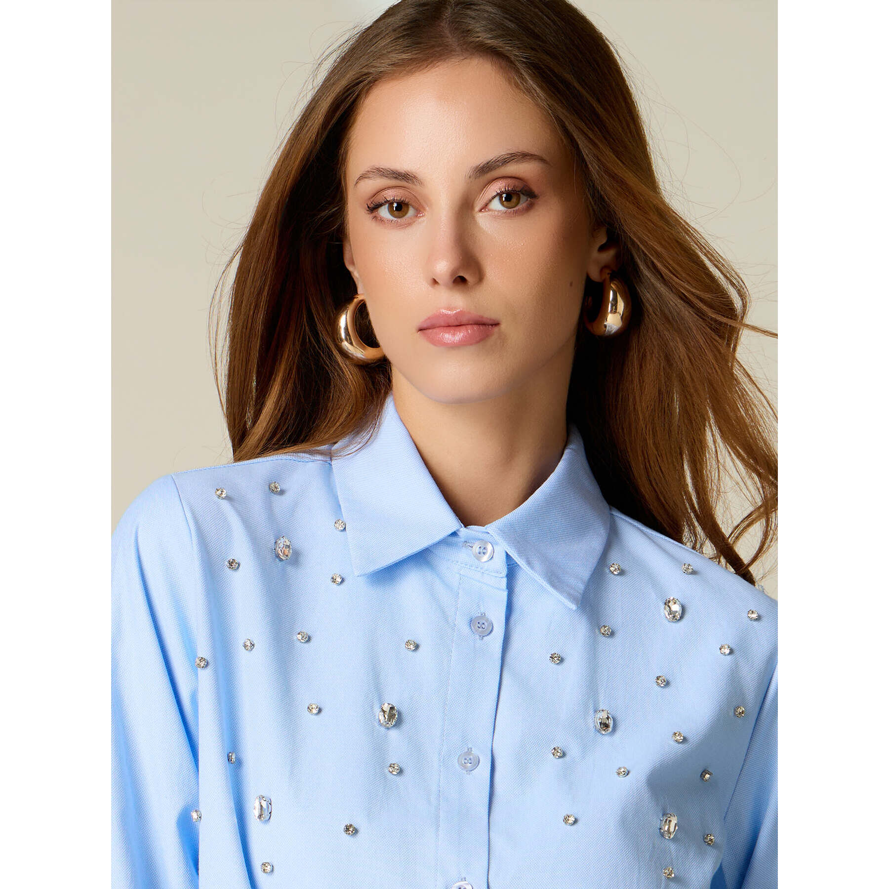 Oltre - Camicia over con castoni crystal - Azzurro