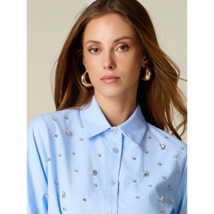 Oltre - Camicia over con castoni crystal - Azzurro