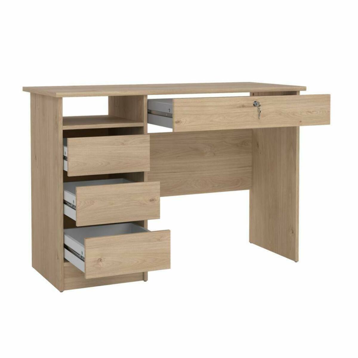 Scrivania Franklin, Scrittoio multiuso, Tavolo per ufficio porta PC, Piano di lavoro, 109x49 h76 cm, Rovere