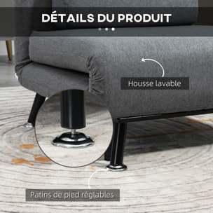 Fauteuil convertible 3 en 1 chauffeuse lit avec coussin gris