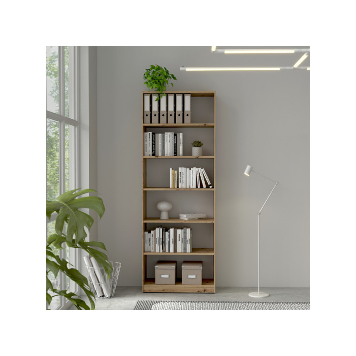 Etagère bibliothèque L.80 cm à 5 tablettes effet bois chêne - CANDY