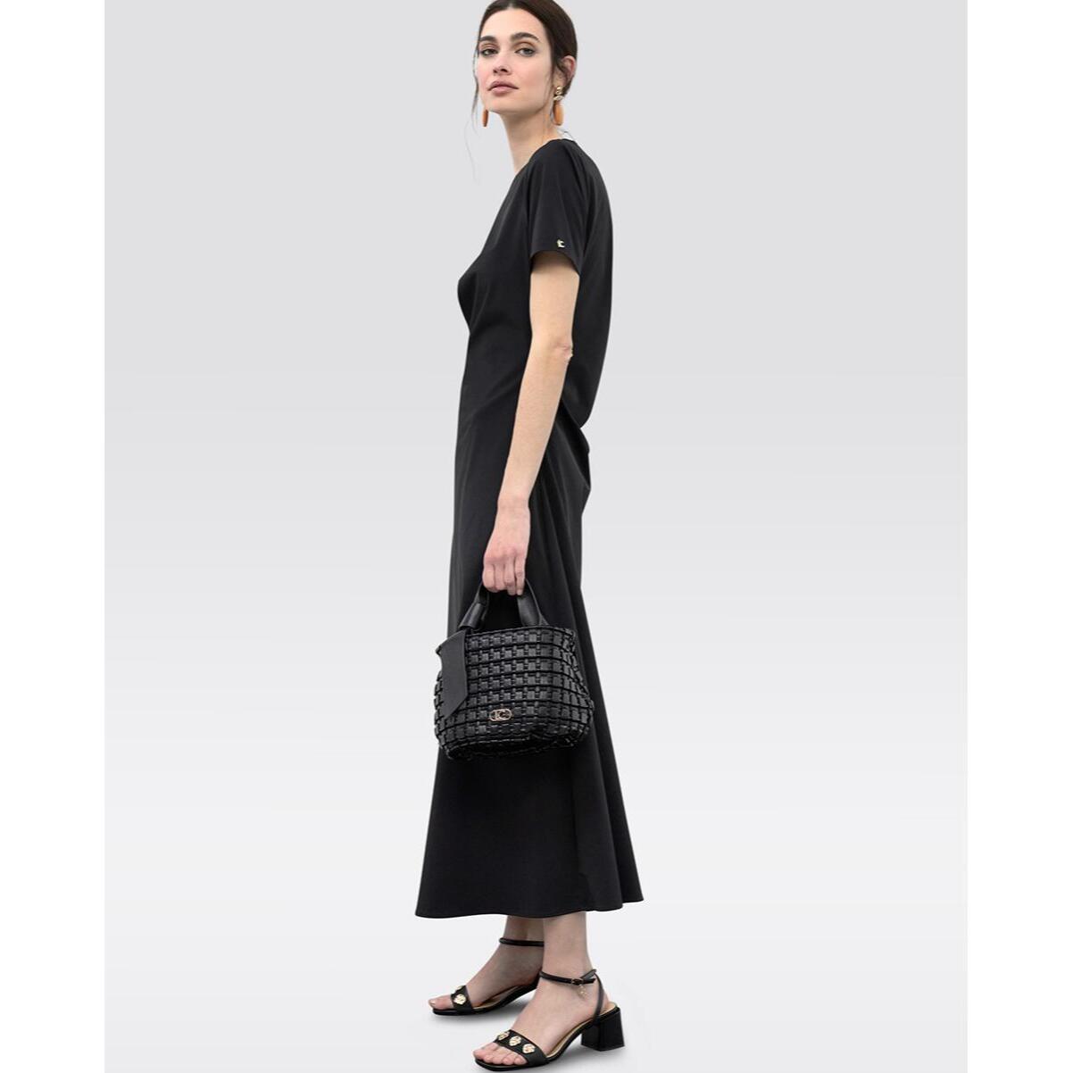 Abito midi elastico a maniche corte con vita arricciata