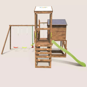 Aire de jeux pour enfant maisonnette avec portique et mur d'escalade - COTTAGE FUNNY