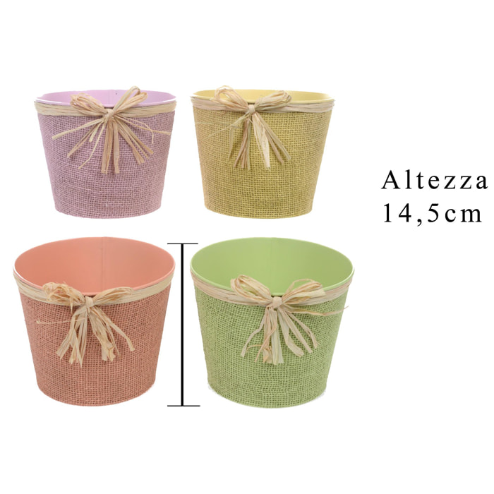 Cachepot Con Juta. Diametro 18 Cm - Pezzi 6 - 18,3X14,5X18,7cm - Colore: Incolore - Bianchi Dino - Espositori E Vasi Metallo