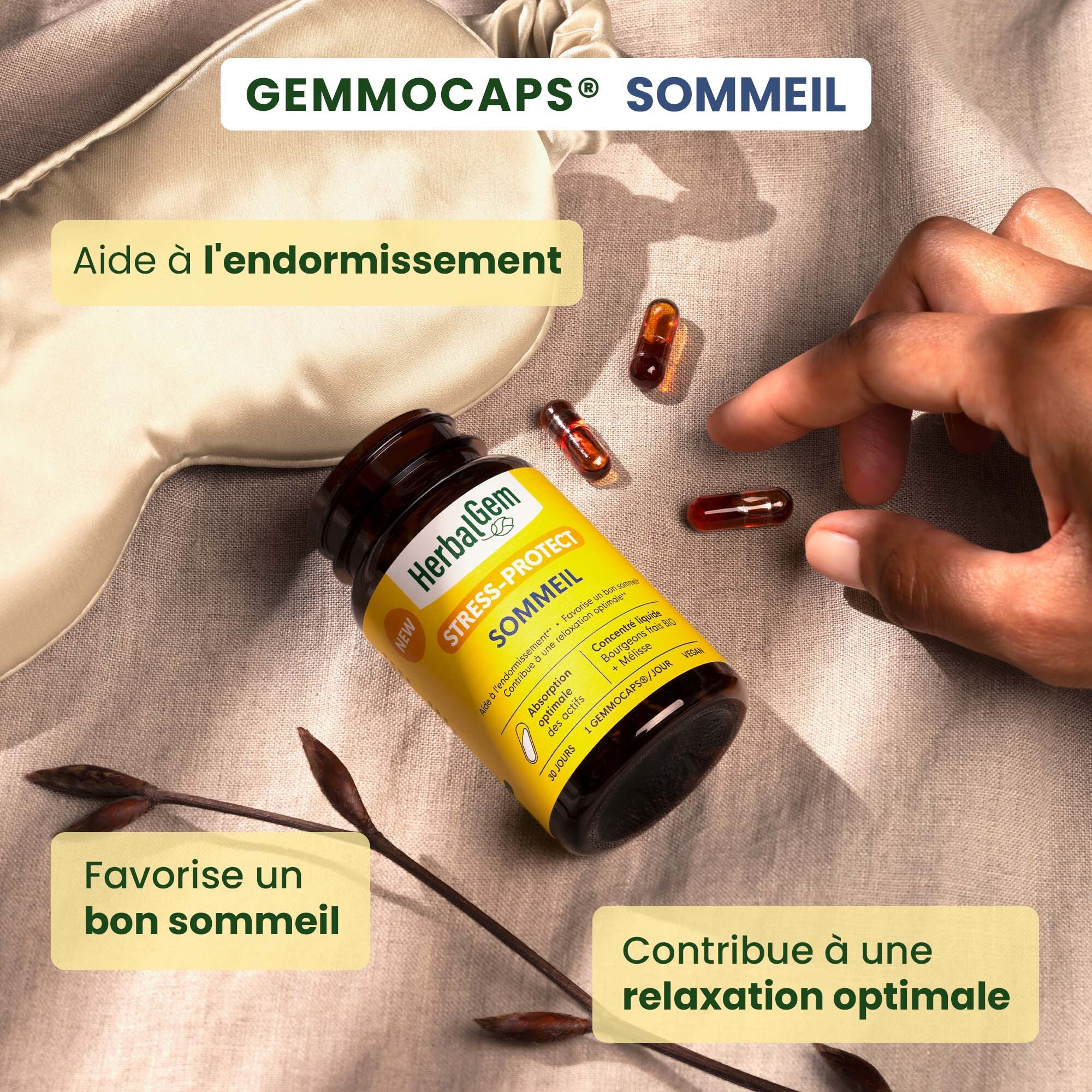 Herbalgem- Complément alimentaire Sommeil - Bio - 30 GELULES