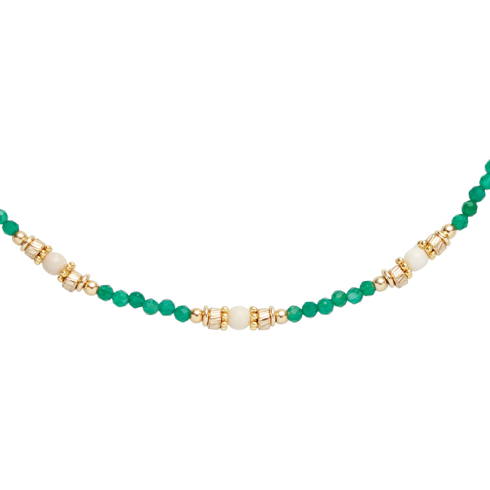 Collana U.S. Polo Assn. In metallo dorato con agata verde e fossile