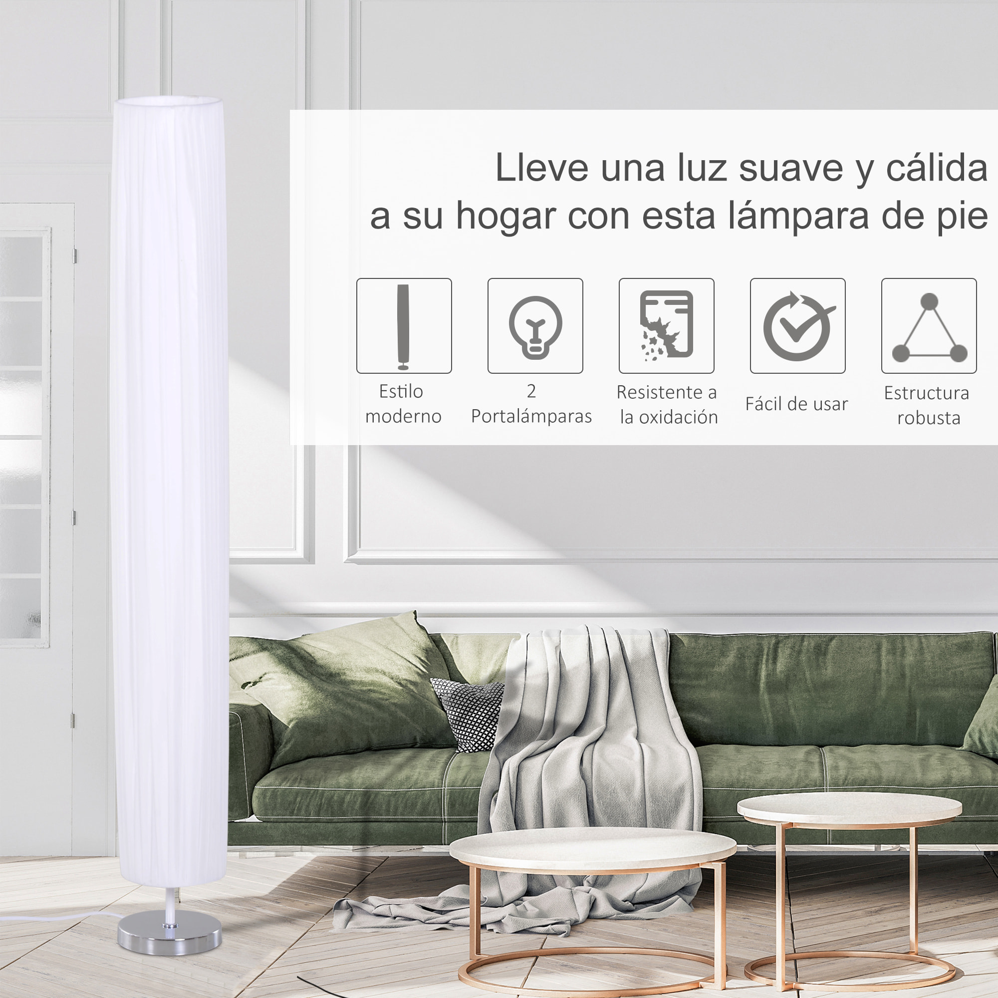 Lámpara de Pie Moderna para Salón y Dormitorio con Base de Acero 120cm 2xE27