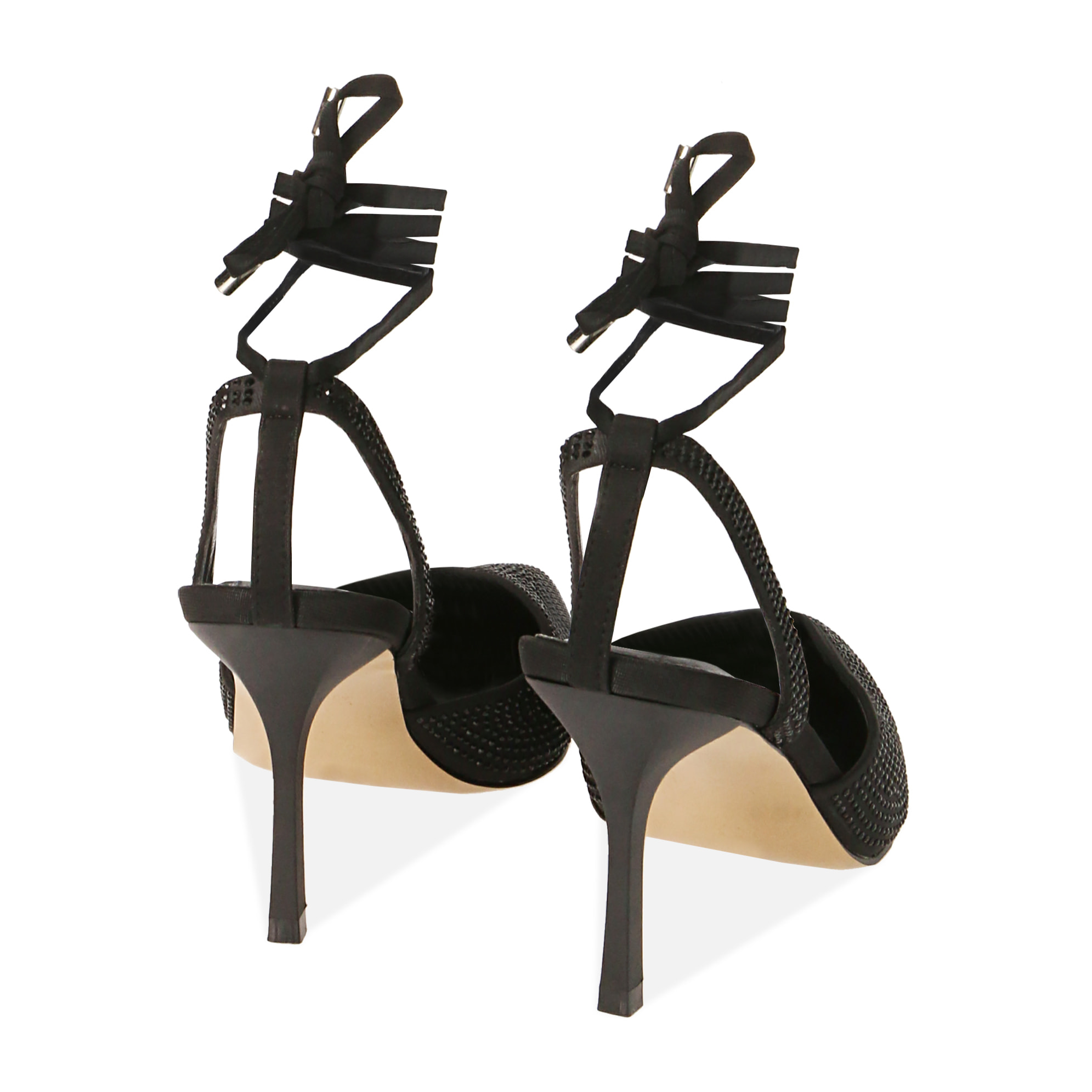 Zapatos destalonados de lycra negra, tacón de 8,5 cm.