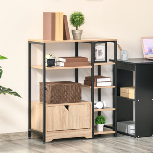 HOMCOM Estantería para Libros con Múltiples Estantes Abiertos y 1 Armario de Doble Puerta Librería de Almacenamiento para Oficina Salón 80x35x97 cm Madera Natural