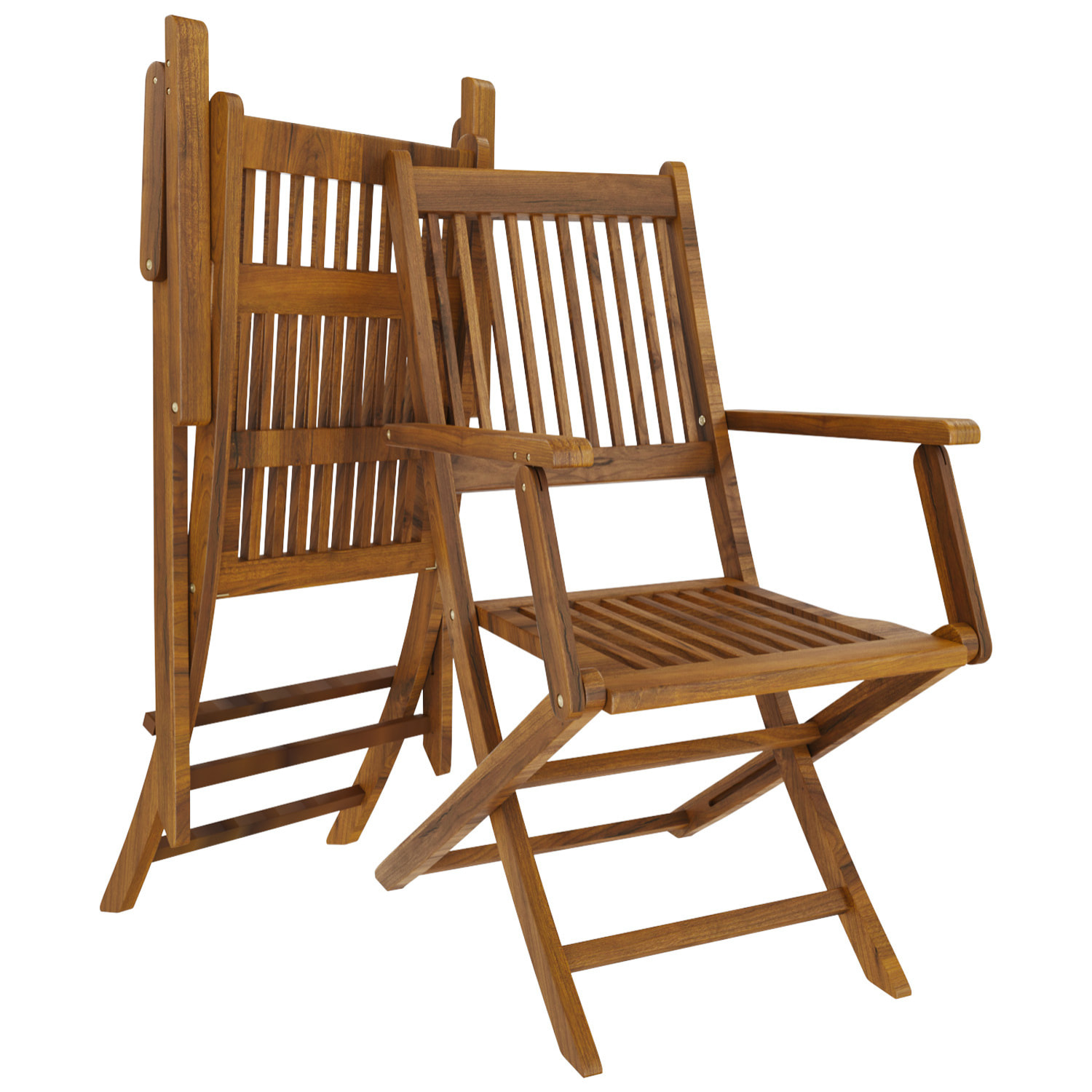 Set di 4 Sedie Da Giardino Pieghevoli In Legno Massiccio Naturale Di Acacia Con Braccioli Seduta e Schienale Alto Con Doghe Per Giardino 91x58x52 cm
