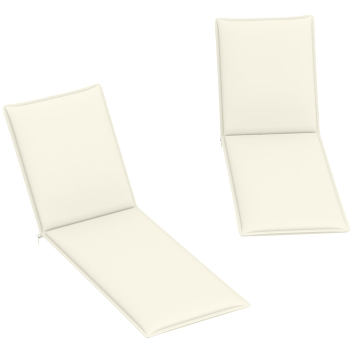 Pack 2 Cojines para Tumbonas Plegables Colchonetas para Tumbonas de Jardín Exterior 193x58x6 cm con Correas de Sujeción Protección UV Resistente a Salpicaduras Crema
