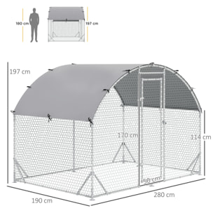 Enclos poulailler chenil couvert 5,32 m² - parc grillagé dim. 2,8L x 1,9l x 1,97H m - acier galvanisé