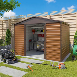 Abri de jardin métal aspect bois Yardmaster 6,44 m² + kit d'ancrage