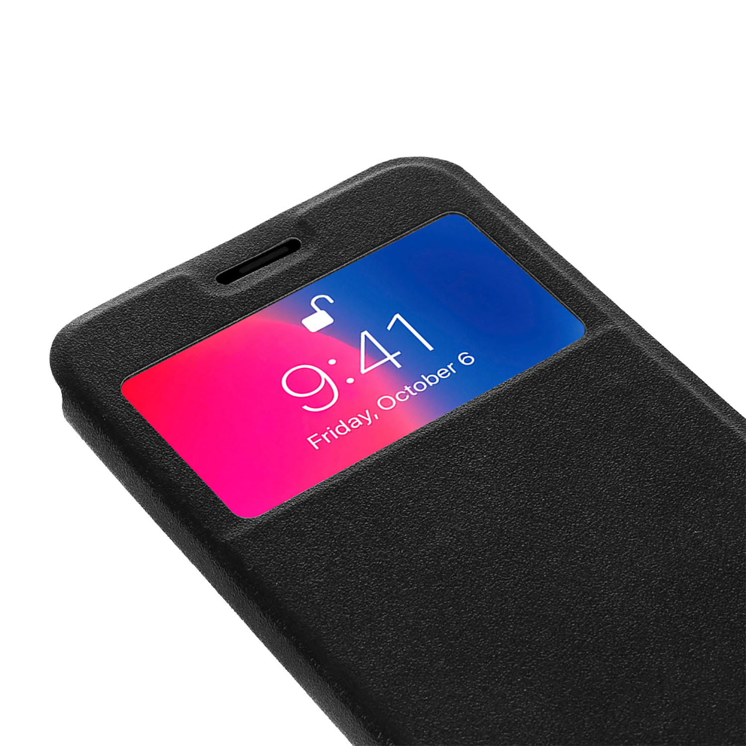 DAM CUSTODIA A LIBRO CON CHIUSURA MAGNETICA A FINESTRA IPHONE X 7x2x14 Cm. Colore nero