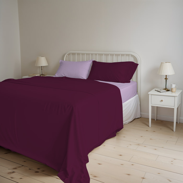 COMPLETO LETTO NATURAL COLOR, 100% Cotone, Made in Italy - PRUGNA/LILLA