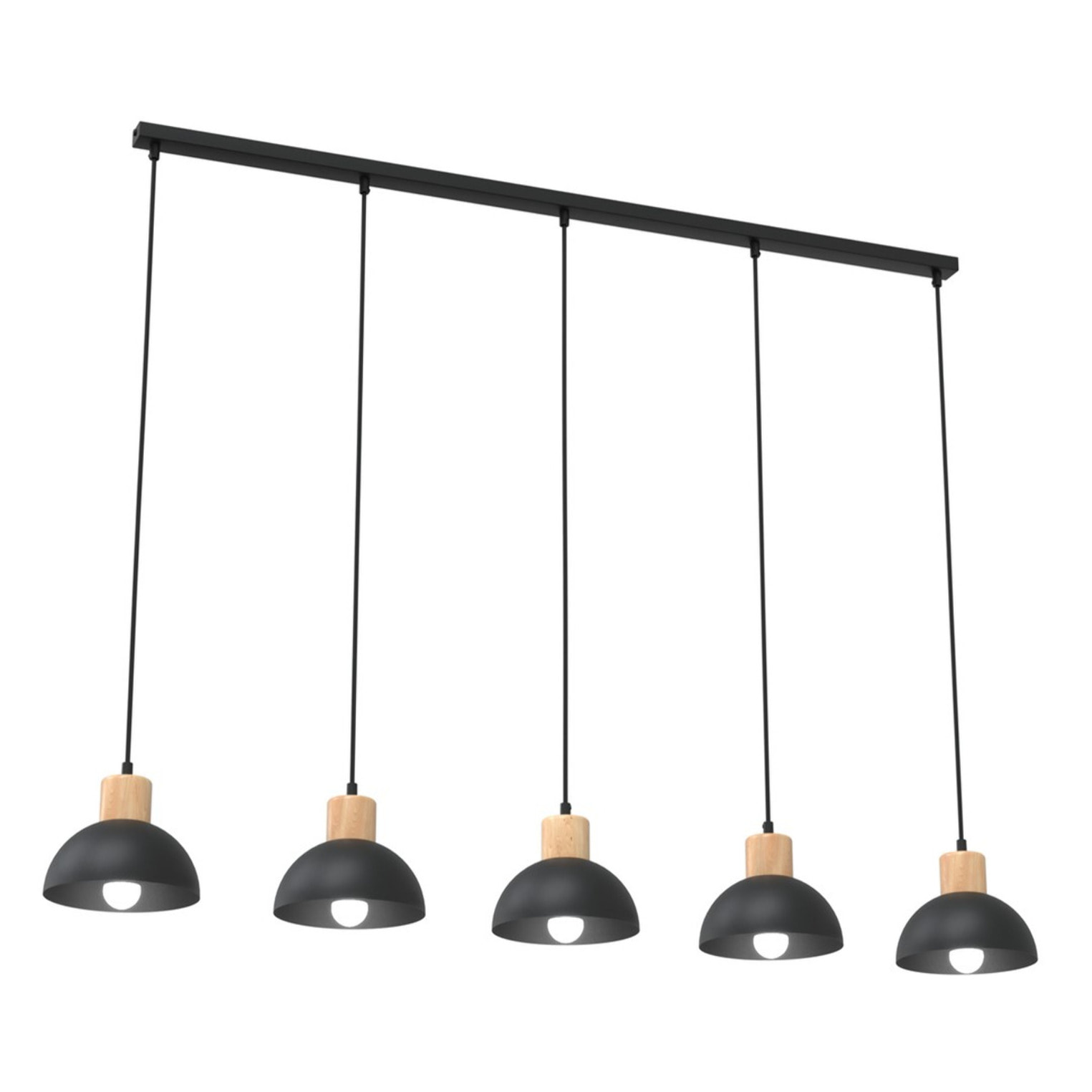 Lampada a sospensione Seco in acciaio nero opaco e legno