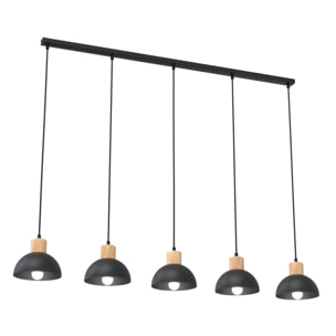Lampada a sospensione Seco in acciaio nero opaco e legno