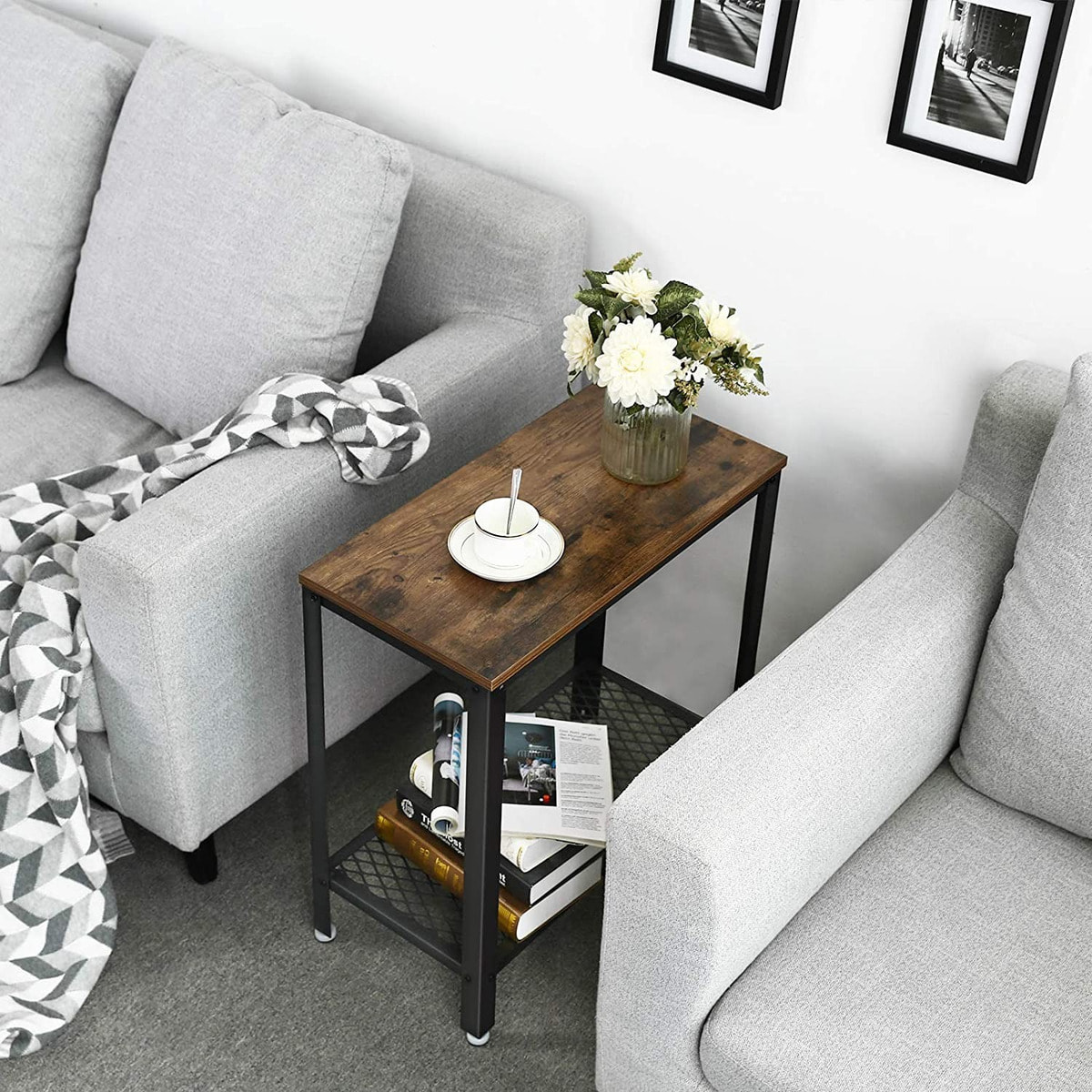 Console ingresso industriale compatta in truciolato e metallo 60x30x60 cm
