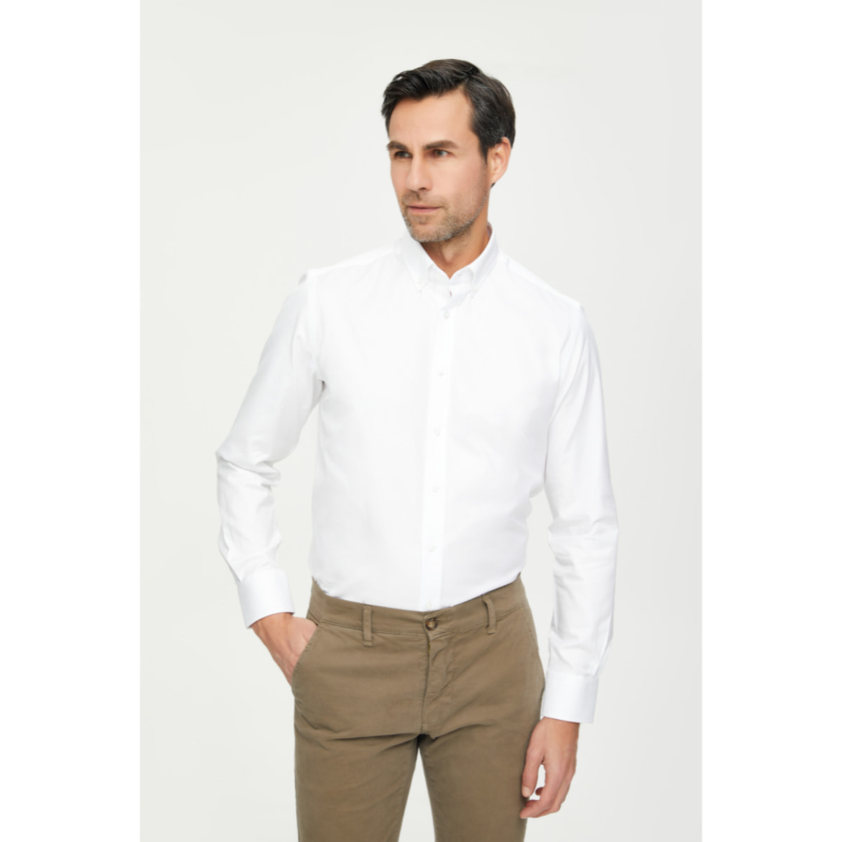 Camicia Uomo 1 Bottone Button Down Slim Cotone Unito Bianco