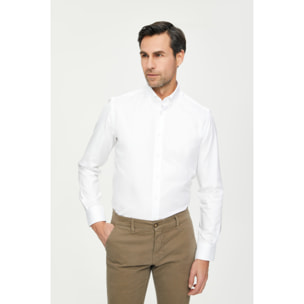 Camicia Uomo 1 Bottone Button Down Slim Cotone Unito Bianco