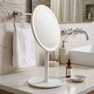 Miroir cosmétique pliable en plastique, 3 couleurs de lumière réglables, hauteur 34,5 cm, blanc (SATZKLEDB)